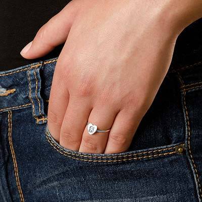 Hart Initiaal Ring in 925 Zilver Productfoto
