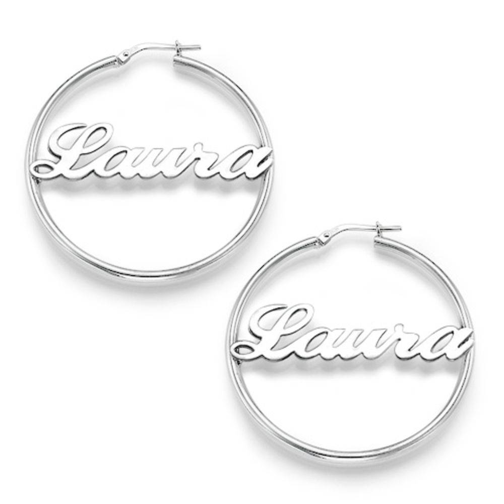 Emily Hoop Name Earrings in Sterling Silver product photo