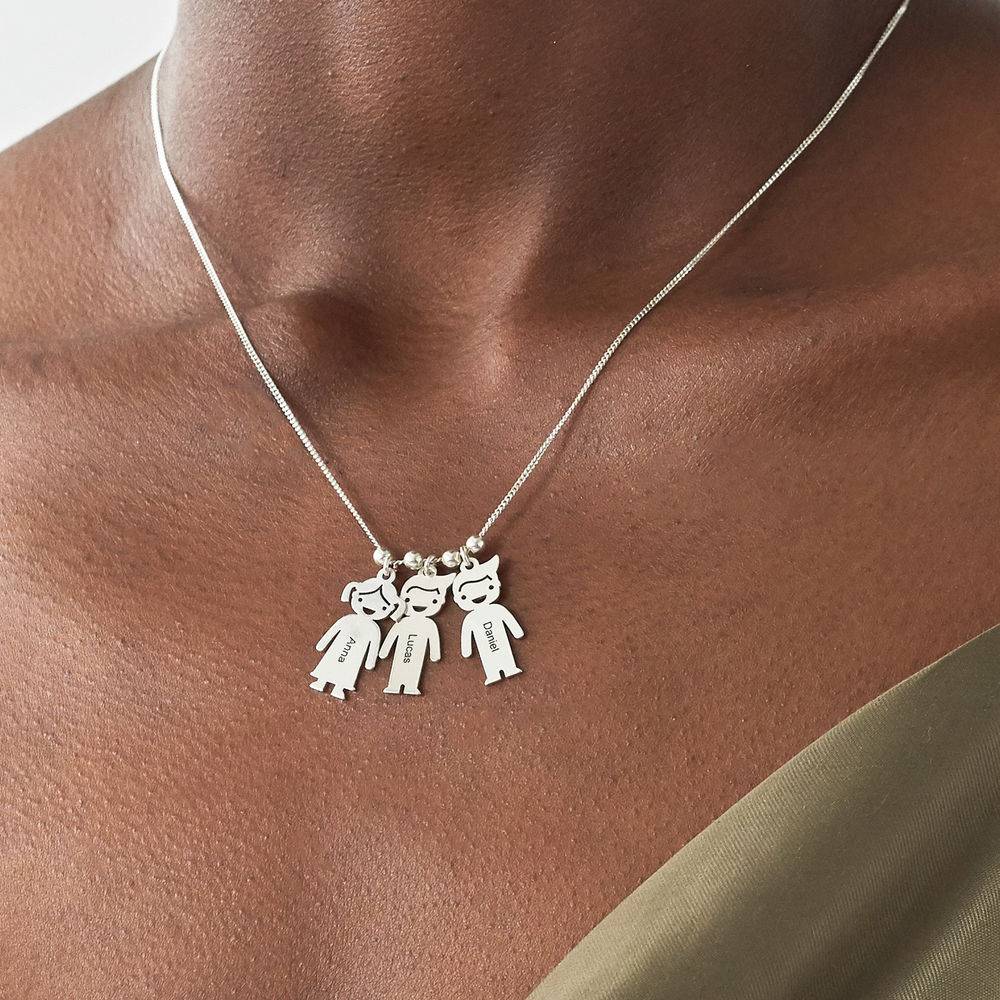 Mum Necklace with Engraved Kids Charms in Sterling Silver-1 product photo