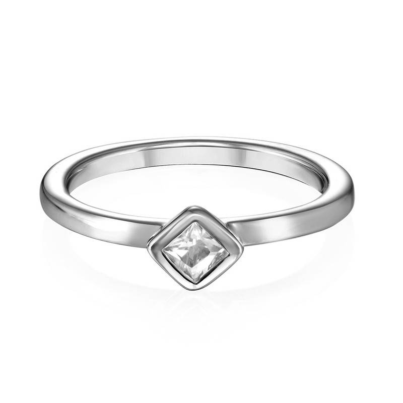 Sterling Silver Stackable Crystal Clear Rhombus Ring-1 product photo