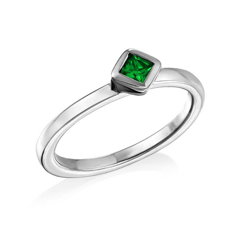 Sterling Silver Stackable Emerald Green Rhombus Ring-1 product photo