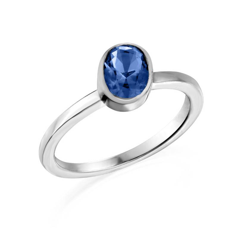 Sterling Silver Stackable Oval Blue Sapphire Ring product photo