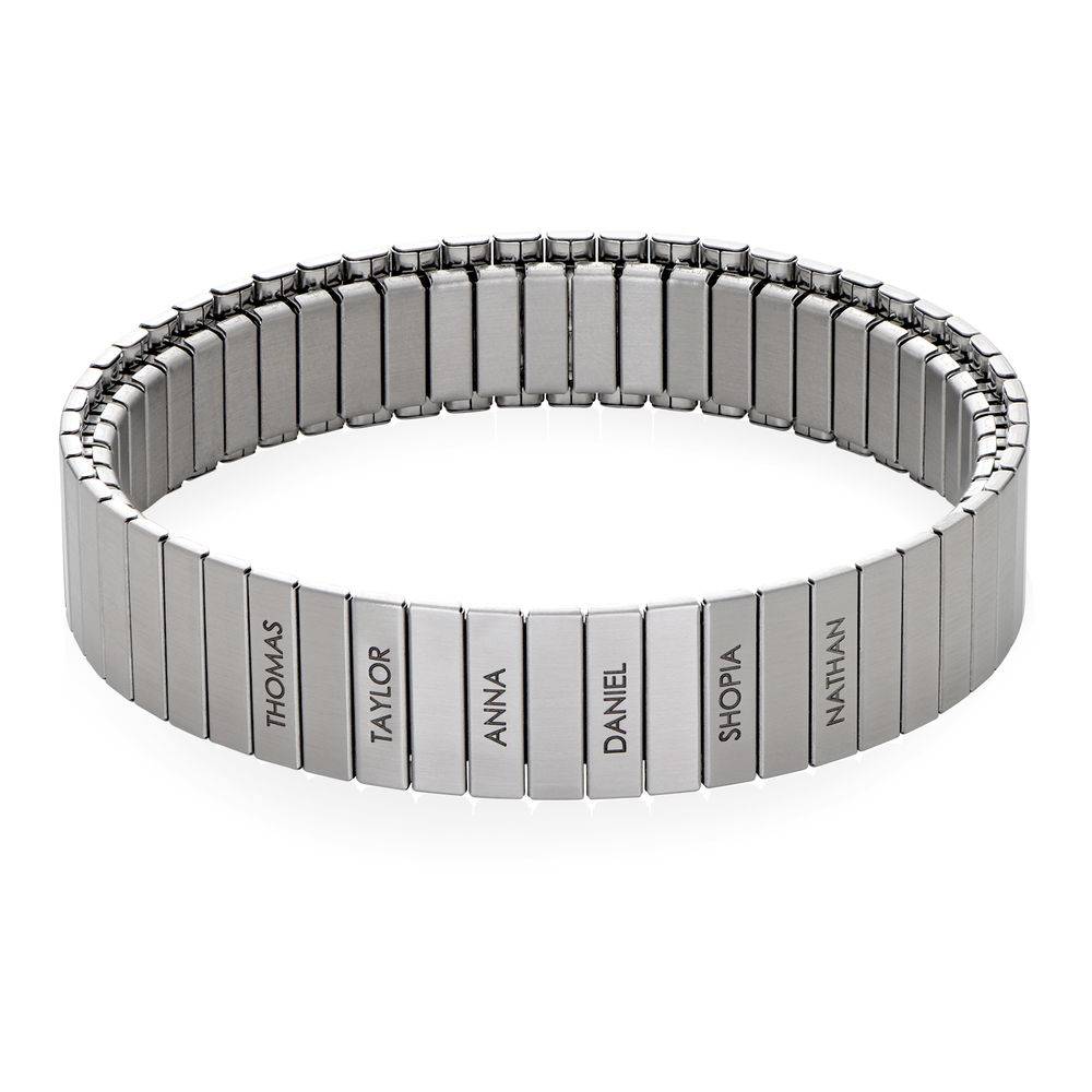 Men Stretched Watch Band Bracelet with Engravings in Matte Stainless Steel-1 product photo