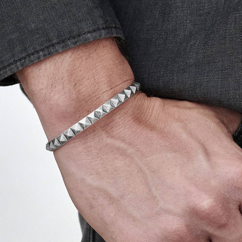 Studded Open Cuff Bracelet for Men in Sterling Silver-3 product photo
