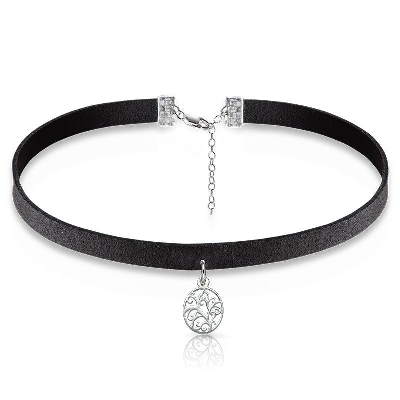 Suede Choker Necklace with Tree Charm in Sterling Silver-1 product photo