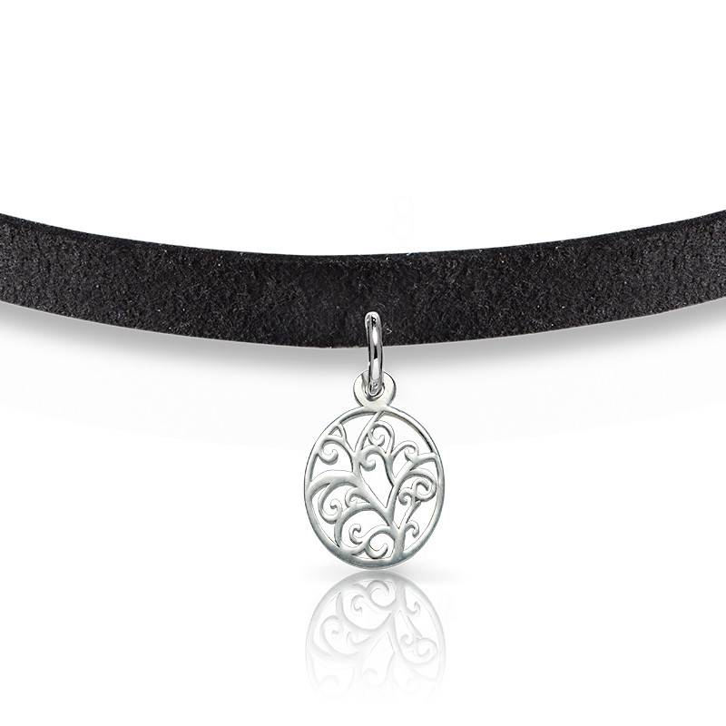 Suede Choker Necklace with Tree Charm in Sterling Silver-2 product photo