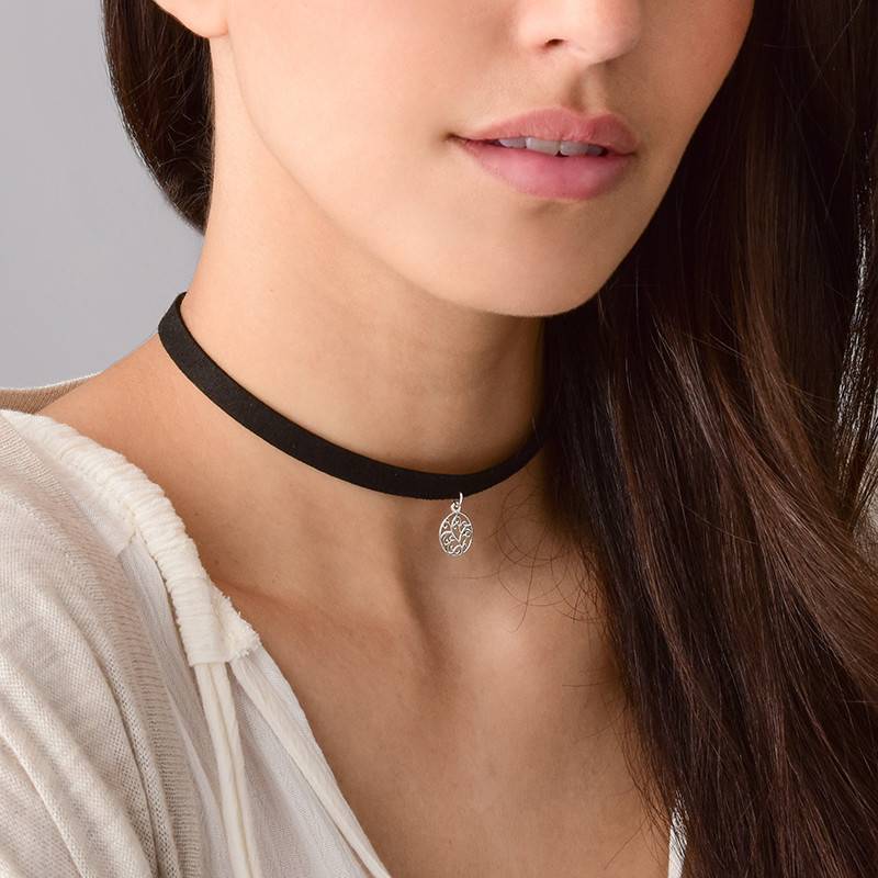 Suede Choker Necklace with Tree Charm in Sterling Silver-3 product photo