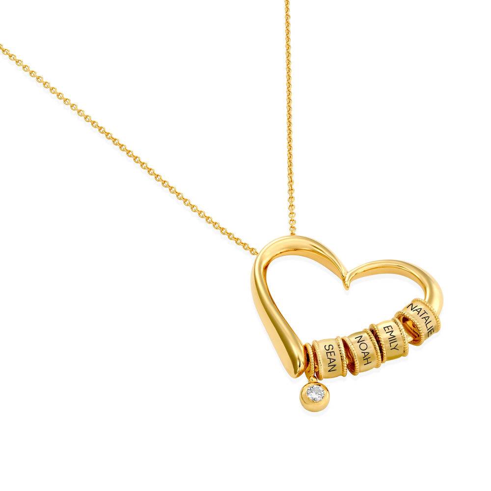 Charmante Herz-Halskette mit gravierten Beads und 0,10 ct Diamant - 750er vergoldetes Silber-2 Produktfoto