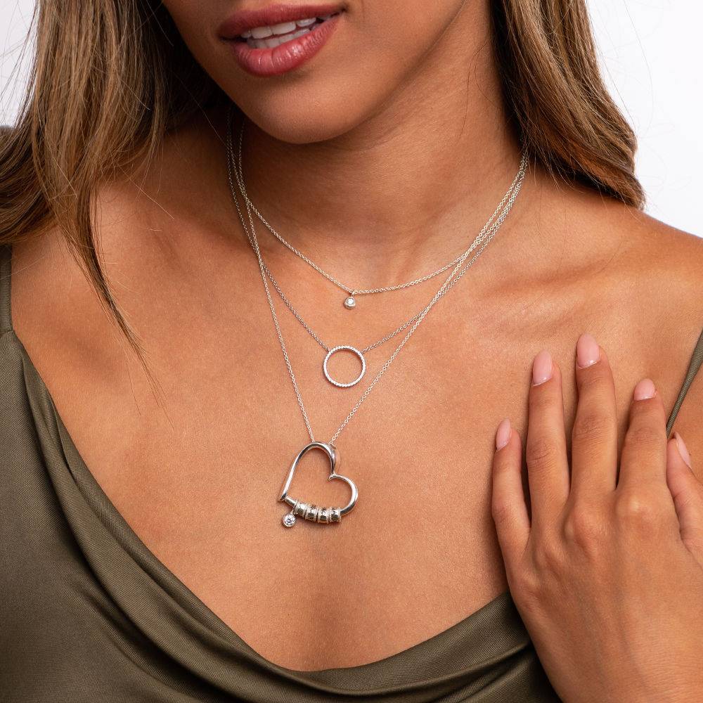 Charming Heart Necklace with Engraved Beads in Sterling Silver with 0.10 ct Diamond-2 product photo