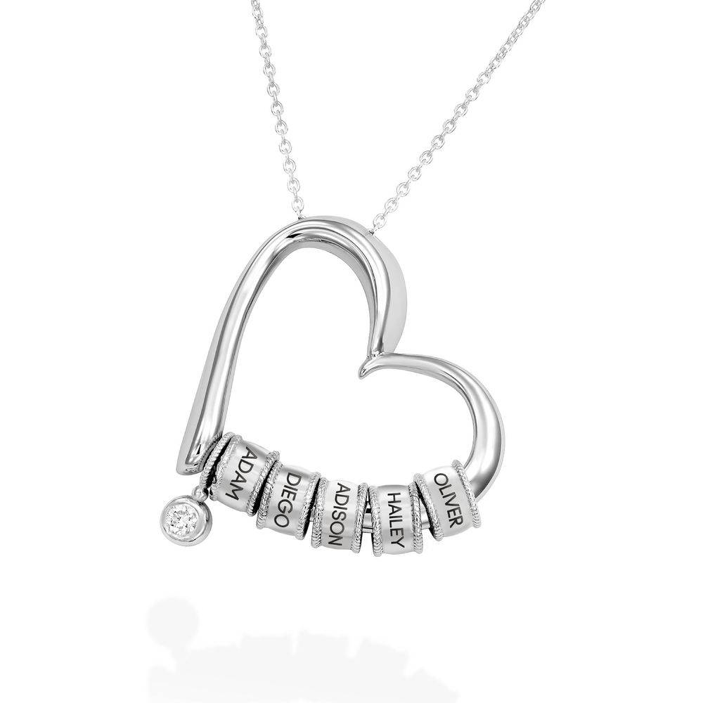 Charming Heart Necklace with Engraved Beads in Sterling Silver with 0.10 ct Diamond-1 product photo