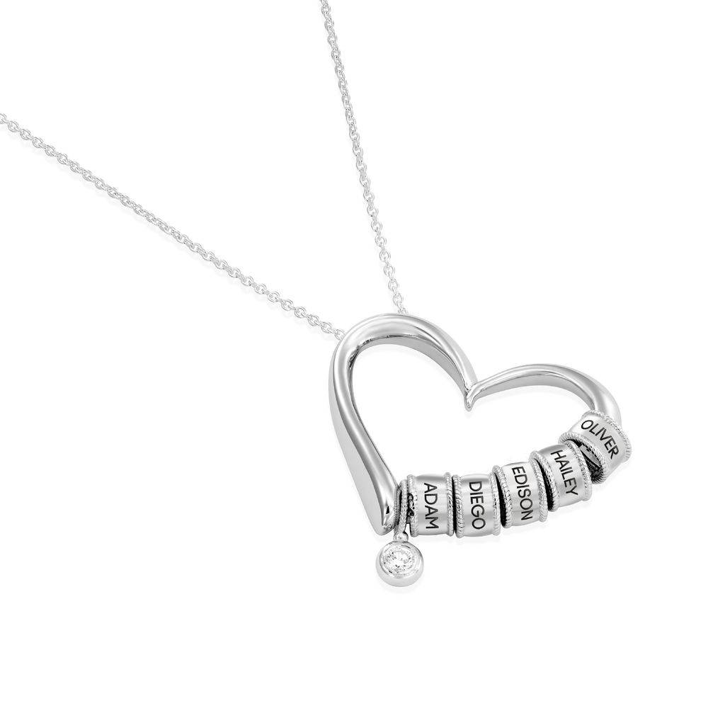 Charming Heart Necklace with Engraved Beads in Sterling Silver with 0.10 ct Diamond-3 product photo