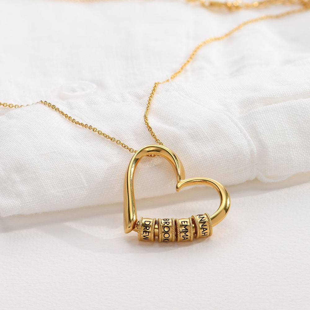 Charming Heart Necklace with Engraved Beads in Gold Plating product photo