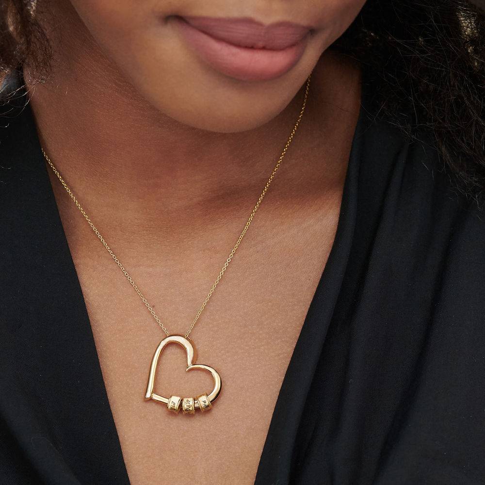 Collier à cœur charmant avec Perles Gravées en Plaqué Or 18 carats-3 photo du produit