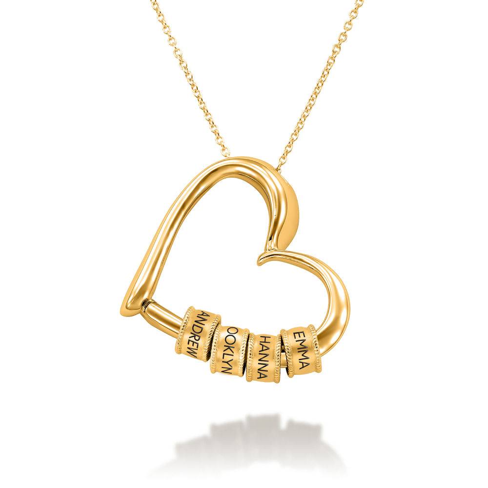Charming Heart Necklace with Engraved Beads in 18ct Gold Vermeil-2 product photo
