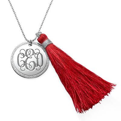 Tassel Jewelry - Silver Engraved Monogram Necklace product photo