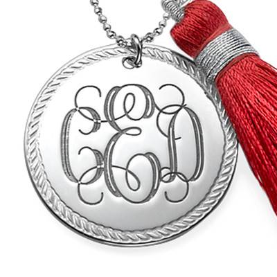 Tassel Jewelry - Silver Engraved Monogram Necklace-3 product photo