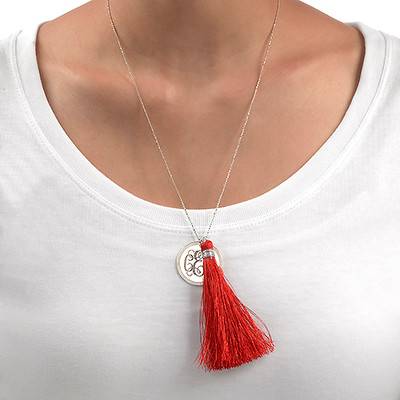 Tassel Jewelry - Silver Engraved Monogram Necklace-4 product photo