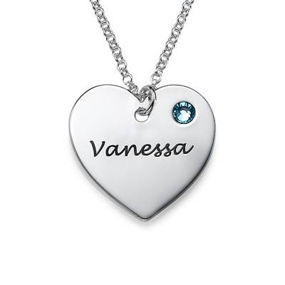 Teen's Personalised Heart Necklace with Birthstone in Sterling Silver-3 product photo