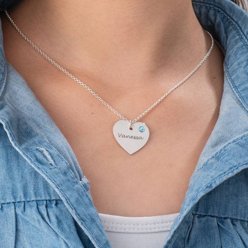Teen's Personalised Heart Necklace with Birthstone in Sterling Silver-2 product photo