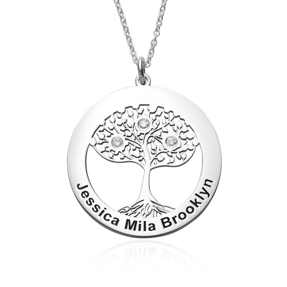 Livets træ halskæde med fødselssten i sølv med diamant-1 produkt billede