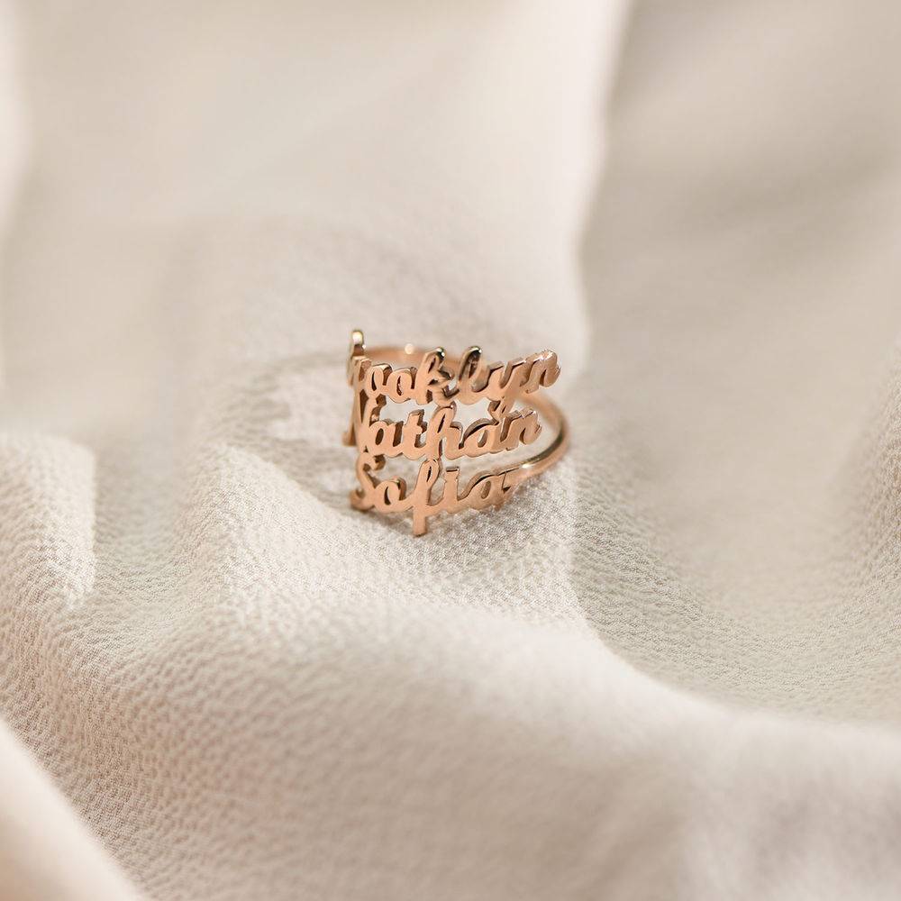 Script Triple Name Ring in 18K Rose Gold Plating-1 product photo