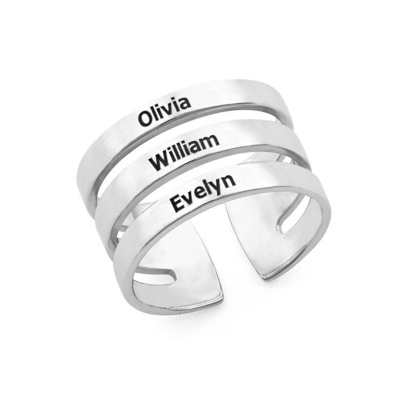 Tre ringer med navn i sølv produktbilde