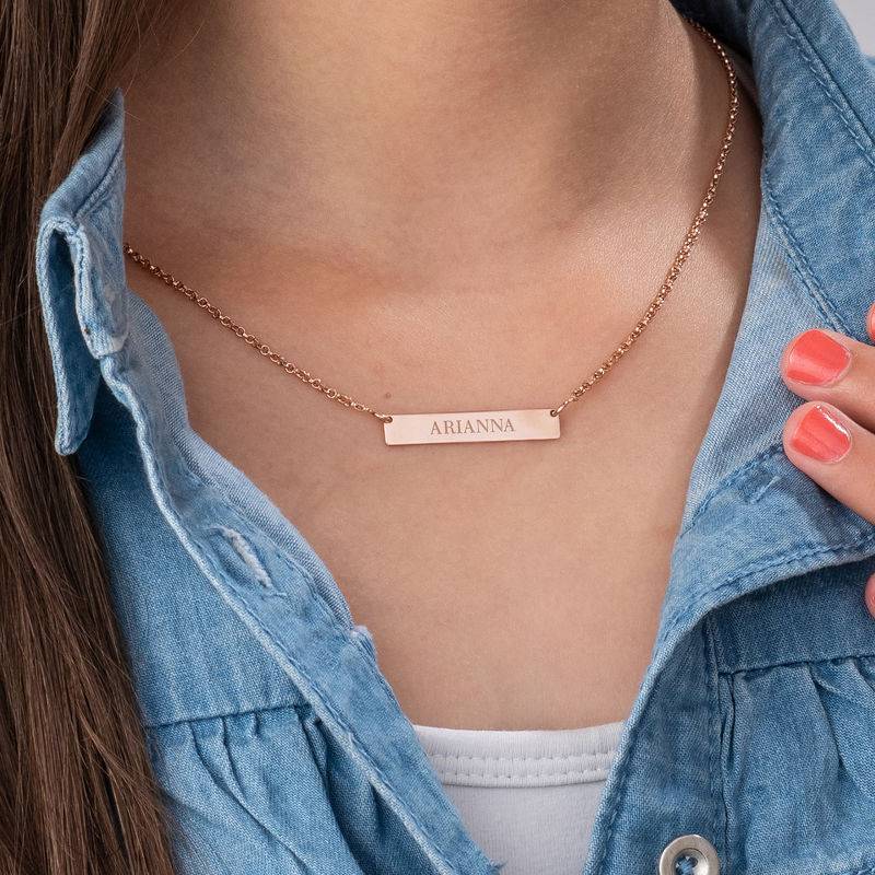 Tiny 18ct Rose Gold Plated Bar Necklace with Engraving for Teens product photo