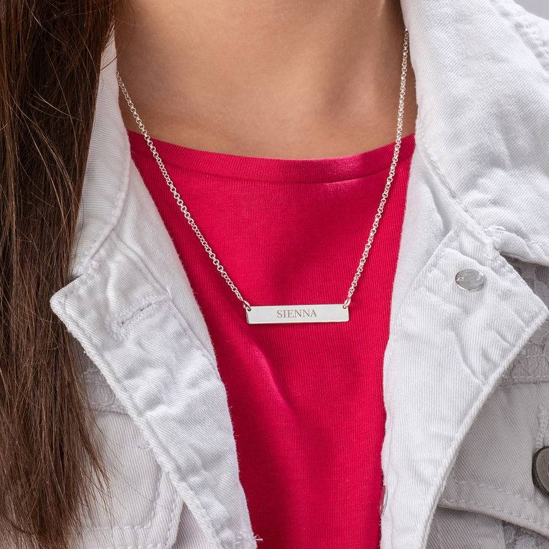Tiny Sterling Silver Bar Necklace with Engraving for Teens product photo