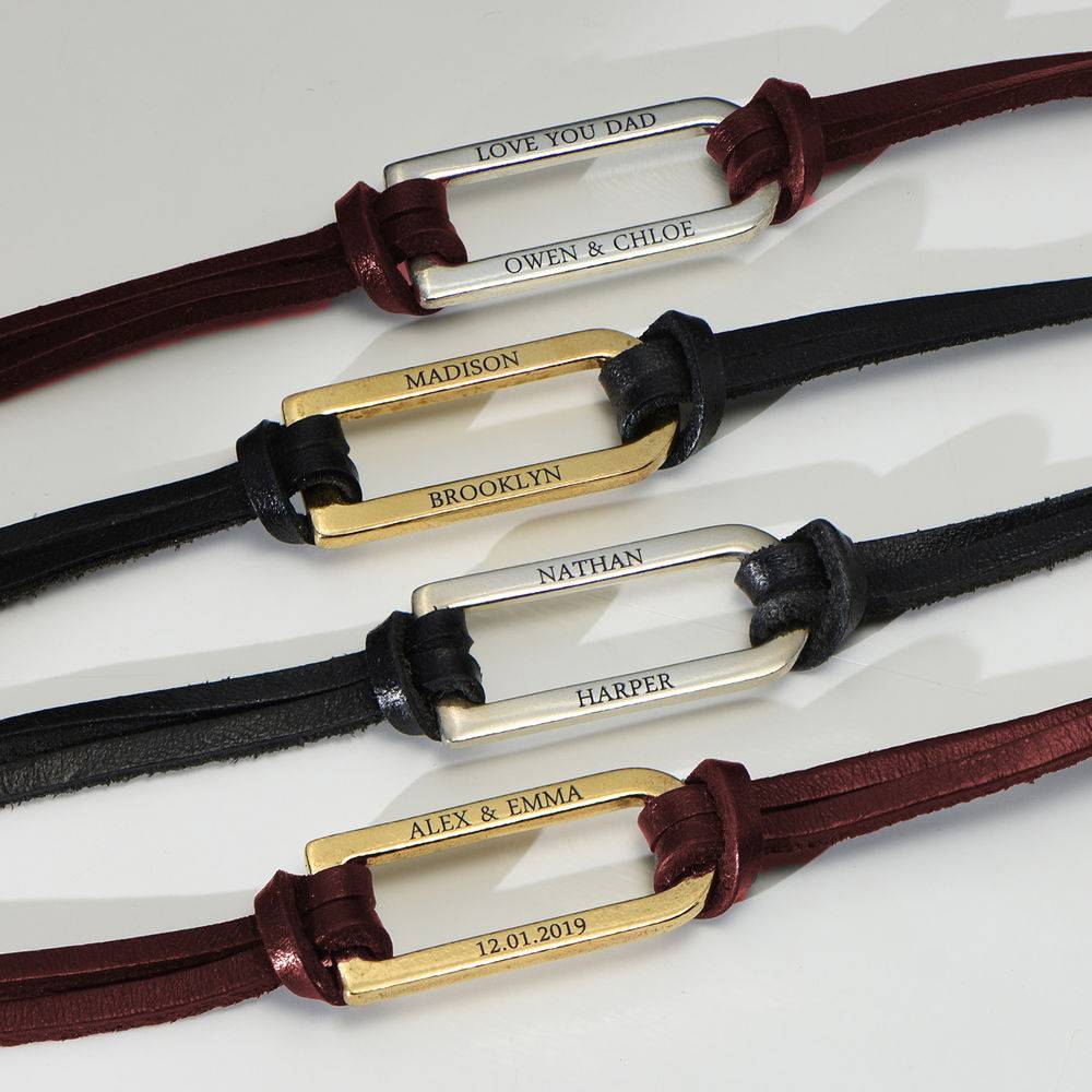 Bracelet en cuir noir Titan avec barrette en Plaqué Or 18 carats photo du produit