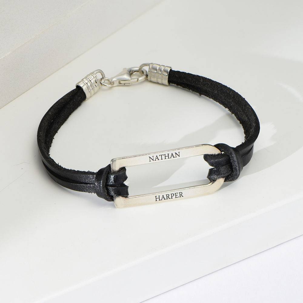 Titan Black Leather Bracelet with Sterling Silver Bar product photo