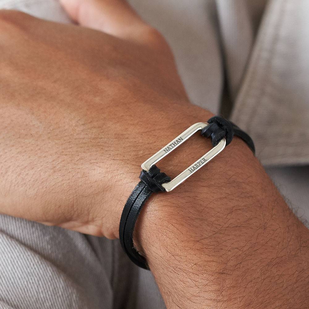 Zwarte leren Titan armband met sterling zilveren bar-3 Productfoto