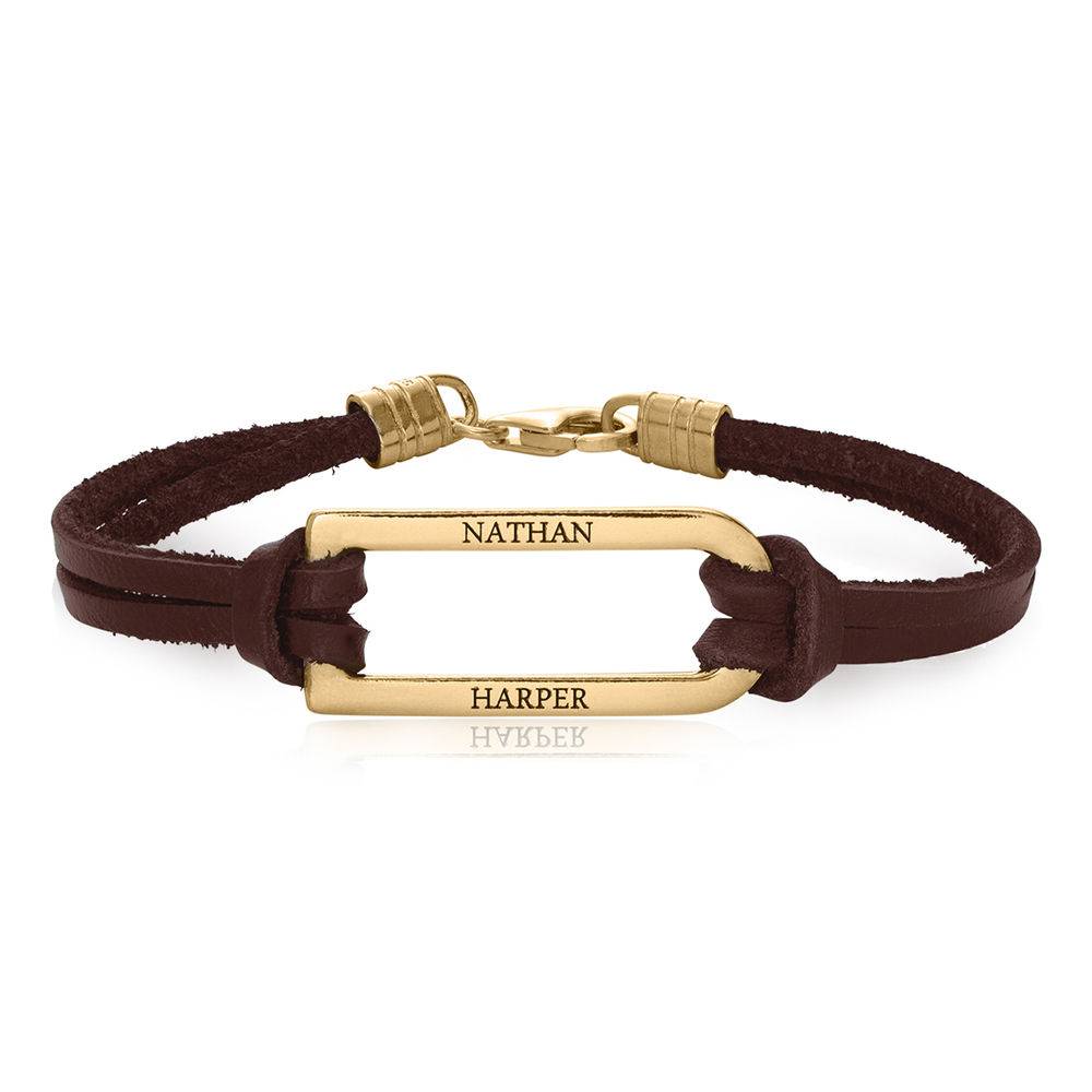 Titan Brown Leather Bracelet with Gold Plated Bar-4 product photo