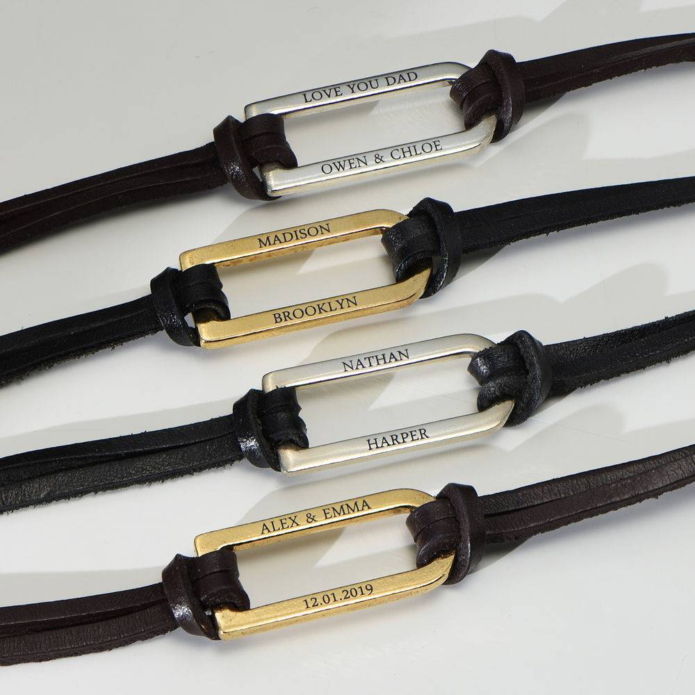 Bruine leren Titan armband met goud vergulde bar-4 Productfoto