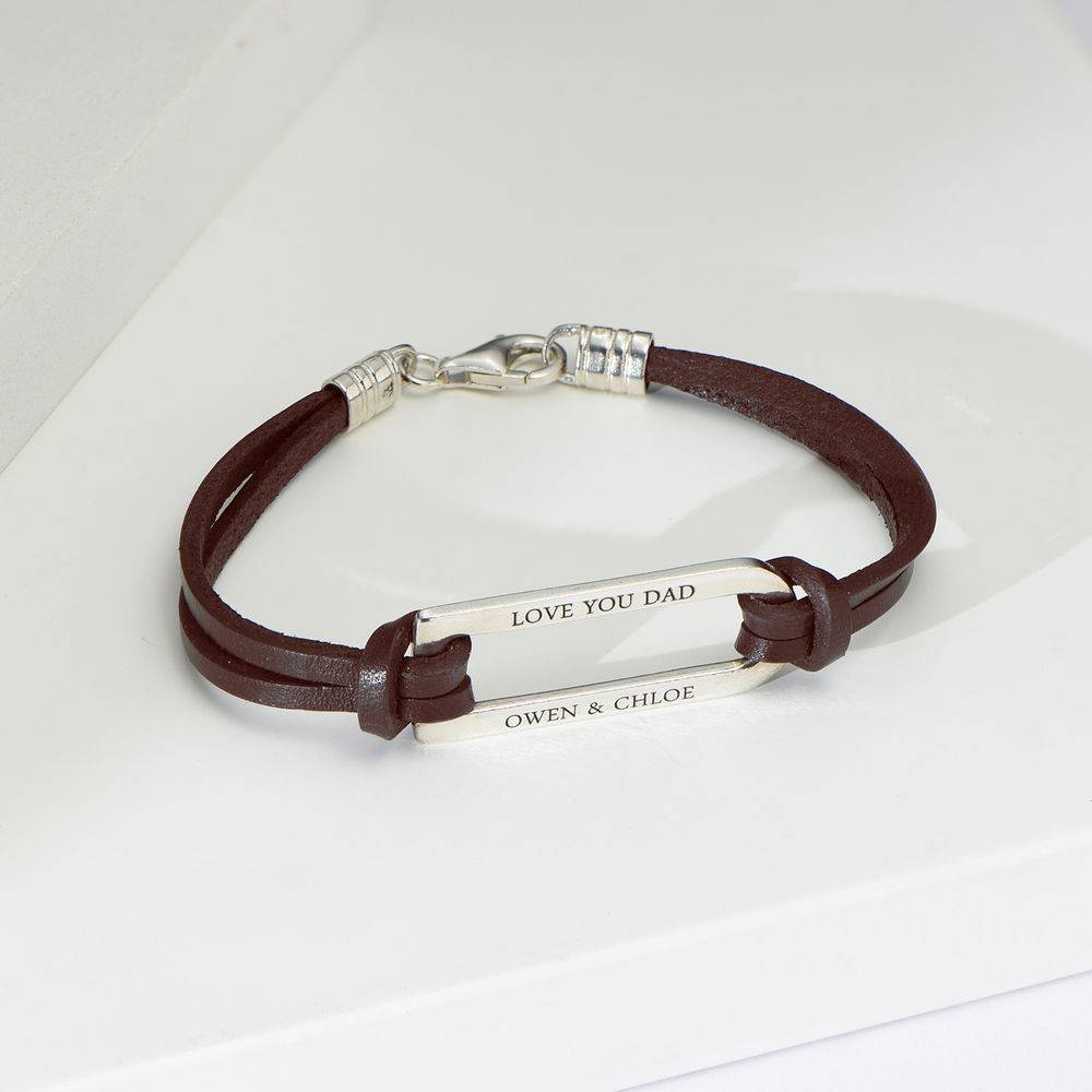 Bracelet en cuir marron Titan avec barrette en Argent 925-5 photo du produit