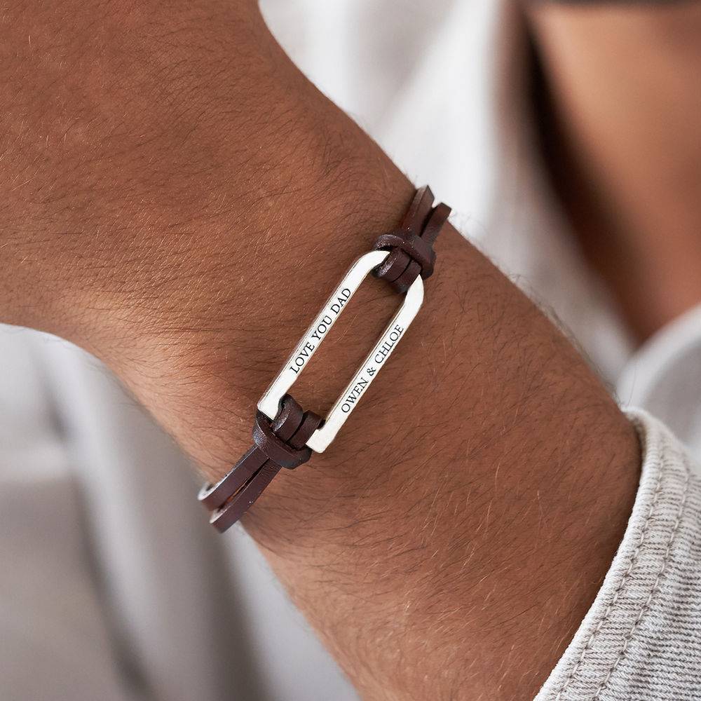 Titan Brown Leather Bracelet with Sterling Silver Bar product photo