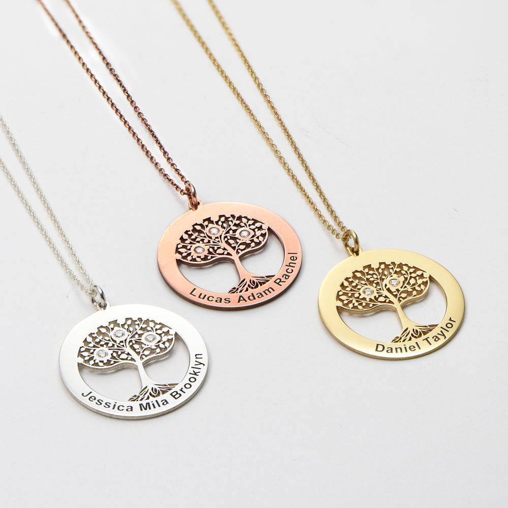 Livets træ halskæde med fødselssten i rosaforgyldt sølv med diamant-4 produkt billede