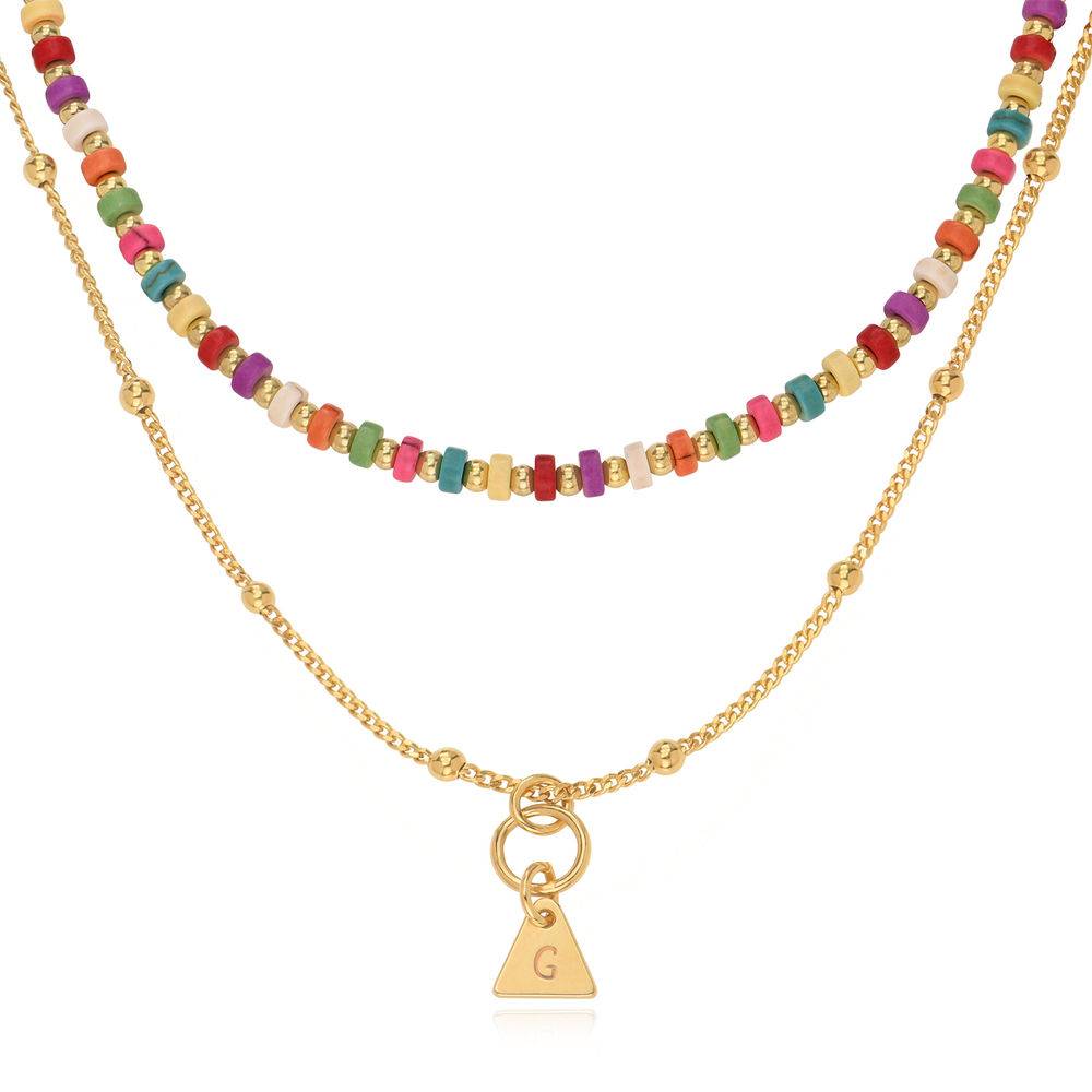 Tropisches Lagenlookset - Perlenkette mit Initialen - 750er vergoldetes Silber-4 Produktfoto