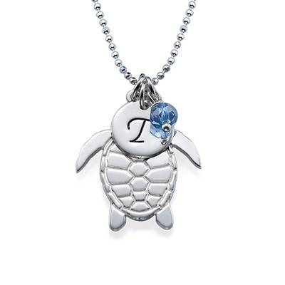 Turtle Necklace with Initial and Birthstone in Sterling Silver-3 product photo