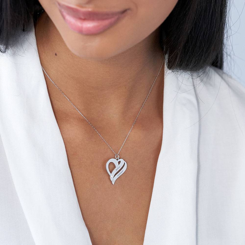 To hjerter banker som ét for evigt-diamant halskæde i 10k hvidguld-5 produkt billede