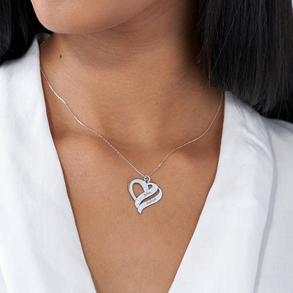 To hjerter banker som ét for evigt-diamant halskæde i 10k hvidguld-4 produkt billede
