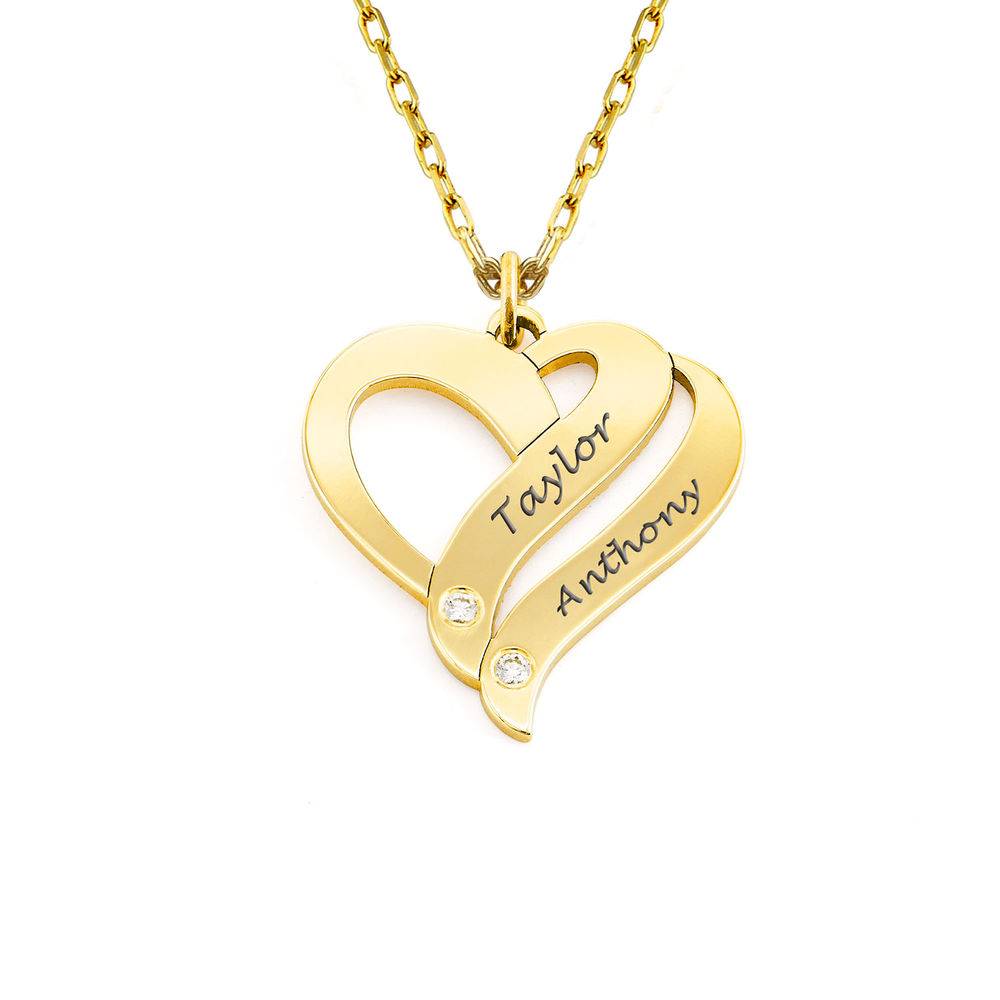 Zwei Herzen für immer vereint – Kette mit Diamanten - 417er Gelbgold Produktfoto