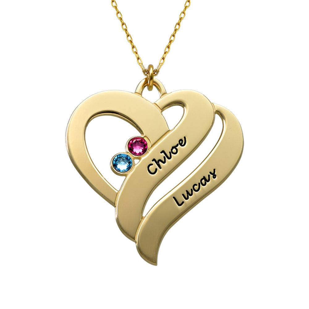 To hjerter banker som èt-halskæde med fødselssten i 10 karat guld produkt billede