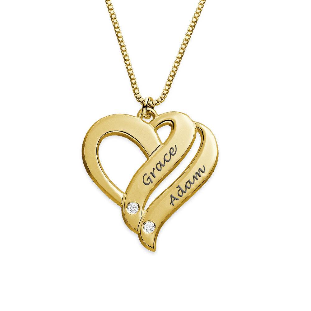 Collar “Dos Corazones por Siempre Uno” con Diamantes Chapado en Oro foto de producto