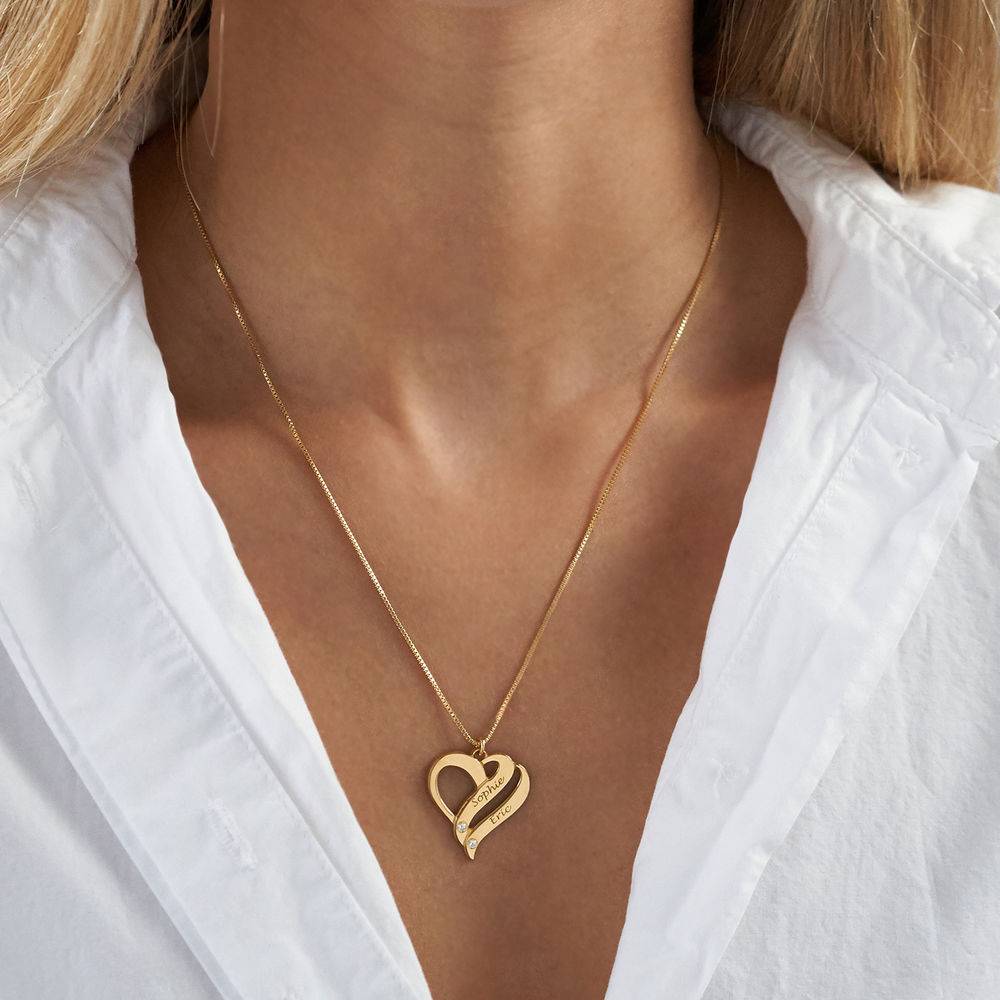 Två Hjärtan För Evigt Halsband med Diamanter i Guldplätering-4 produktbilder