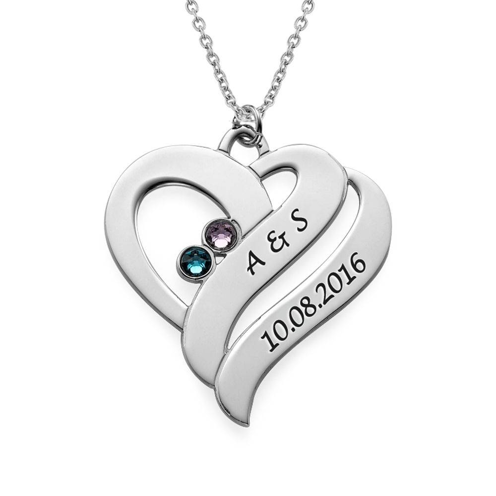 Two Hearts Forever One Necklace with Birthstones in Sterling Silver-4 product photo