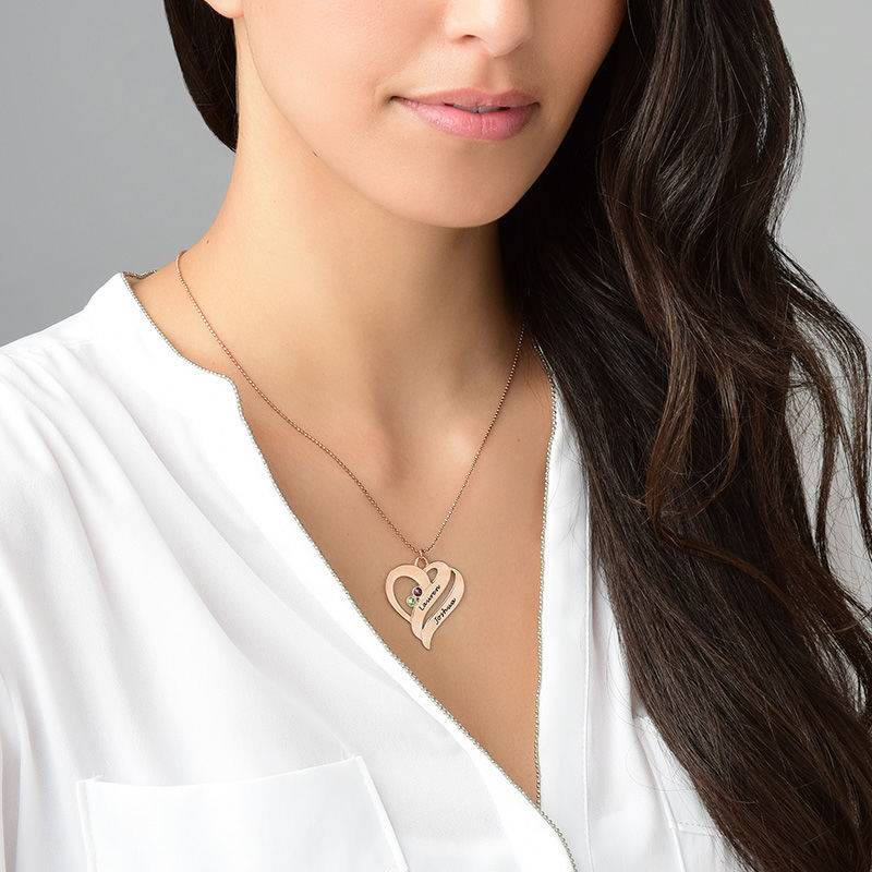 Two Hearts Forever One Necklace with Birthstones - Rose Gold Plated-5 product photo