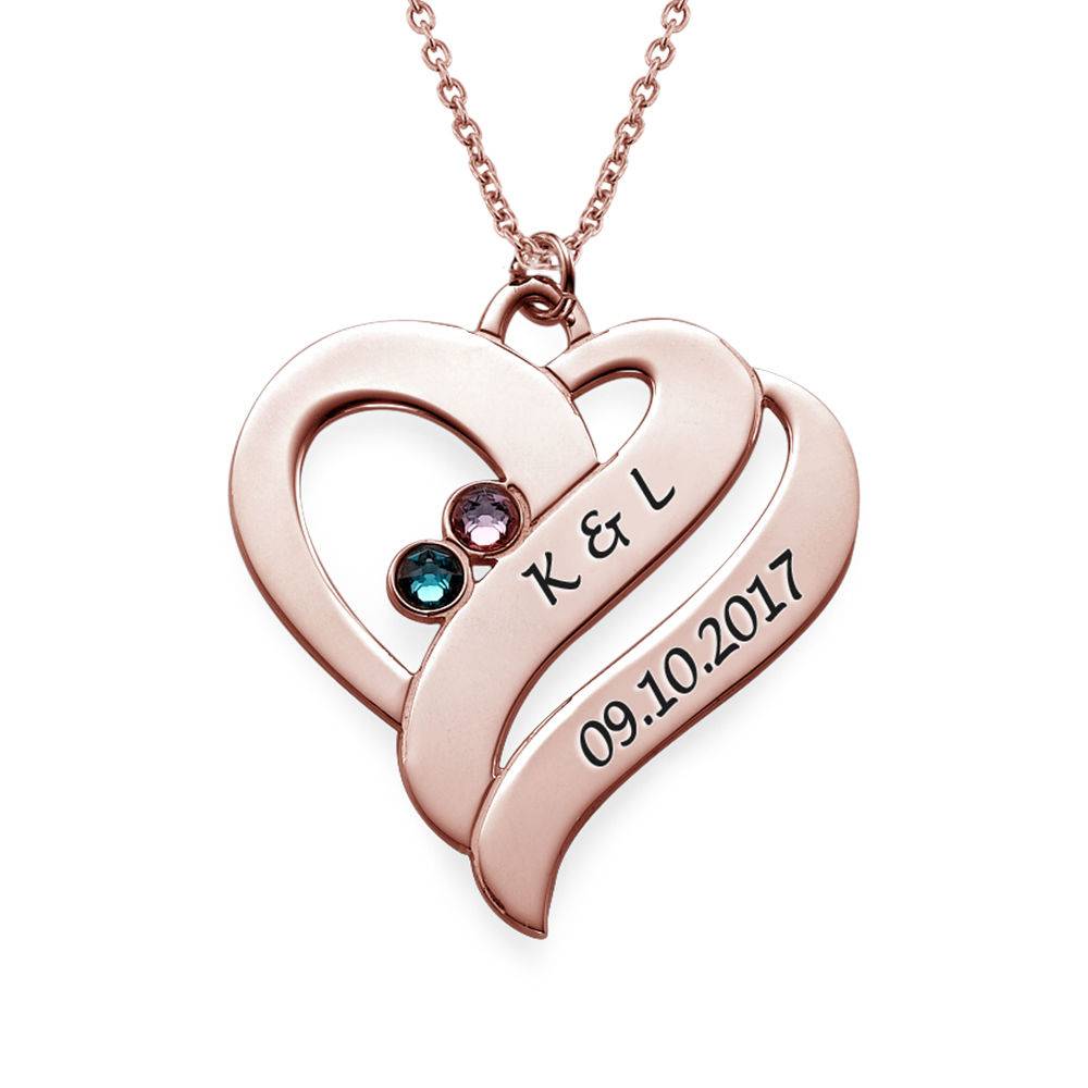 Two Hearts Forever One Necklace with Birthstones - Rose Gold Plated-2 product photo