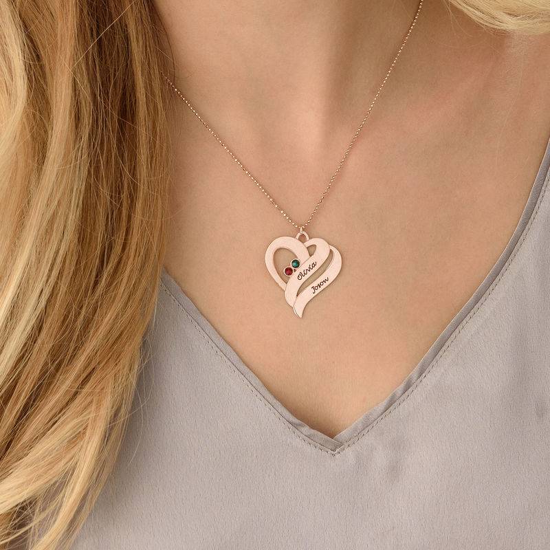To hjerter banker som èt-halskæde med fødselssten i rosaforgyldt sølv-4 produkt billede