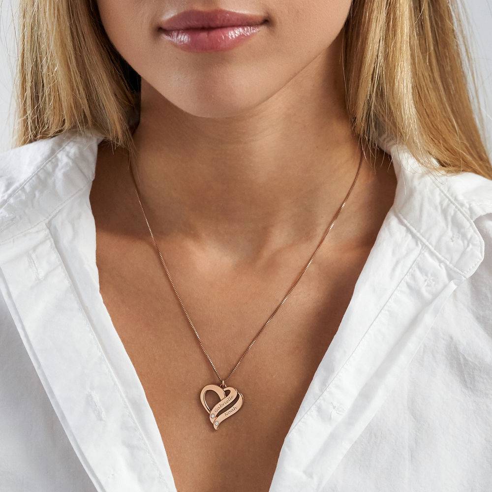 Two Hearts Forever One Rose Gold Plated with Diamonds Necklace-4 product photo