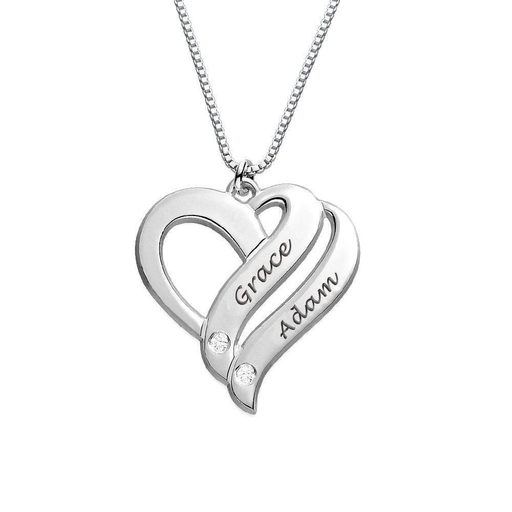 To hjerter banker som ét for evigt-diamant halskæde i Sterling sølv produkt billede